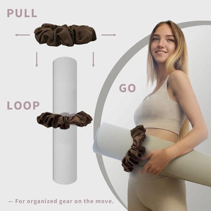 Yoga Mat Scrunchie – Stylish Yoga Mat Strap – Stretch-Fit for All Standard Mats – Lightweight, Travel-Friendly(Mat Excl.) - color: Brown