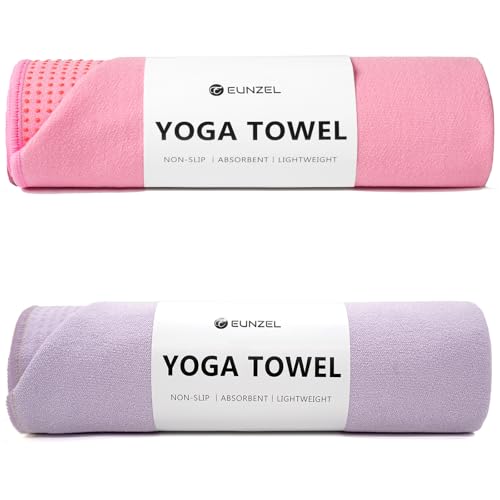 Eunzel 2 Pack Hot Yoga Towel with Grip Dot, Non Slip Yoga Mat Towe Sweat Absorbent Towel for Hot Yoga,Bikram, Pilates and Fitness 72" x 24", Taro Purple/Pink - color: Taro Purple/ Pink