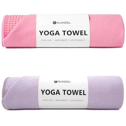 Eunzel 2 Pack Hot Yoga Towel with Grip Dot, Non Slip Yoga Mat Towe Sweat Absorbent Towel for Hot Yoga,Bikram, Pilates and Fitness 72" x 24", Taro Purple/Pink - color: Taro Purple/ Pink