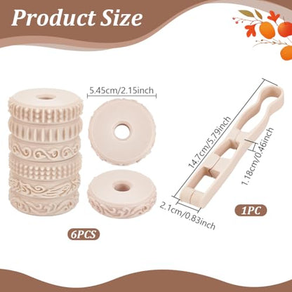 UNICRAFTALE 6Pcs Clay Texture Rollers Set with Interchangeable Rollers and Handle Antique White Polymer Tools Clay Stamp Roller for Pottery Ceramic DIY Crafts 2.15x0.55 Inch