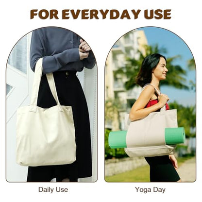 Yoga Mat Carrier, Gym Bag With Yoga Mat Holder, Women Canvas Tote With Shoulder Strap For Pilates, Travel, Office, Sports, Workout And Beach – Inner Zippered Pocket, Fits Standard And Small Mats - color: Off Whtie