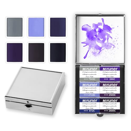 Mini Portable 6-Color Solid Watercolor Paint Set for Adults & Artists, High Tinting Strength Travel Art Kit for Beginners and Professionals, Half Pans (Each Capacity Approx 1.5ml).Purple Series - color: Solid Watercolor-purple Series
