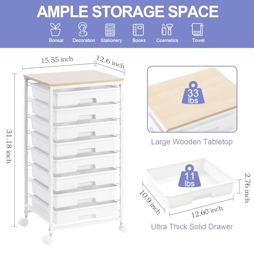 SYKIARIOL Rolling Storage Cart with Drawers, 8 Drawers Utility Cart,White - color: White