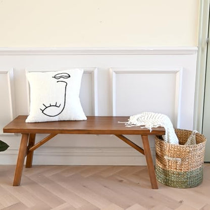 Handcrafted Solid Wood Bench, 43" - Farmhouse-Style Entryway Seating for Living & Dining Room, Rustic Design, Natural Finish - color: Brown, size: 43 Inch