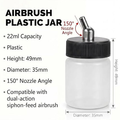 10pk 22cc(0.75oz) Airbrush Plastic Bottles, 30°Siphon with Dust Caps | 10 lightweight plastic bottles + 10 silicone dust covers, 30° siphon for fast color swaps, leak-proof seal - size: KIT-2
