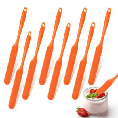 9 Pcs Silicone Jar Spatulas, Narrow Heat-Resistant Reusable Scraper, orange | Long Handle Kitchen Spatulas, Cake Cream Spatulas Set, Non-Stick Heat Resistant for Jam, Paint, Sourdough, Waxing, Resin - color: Orange