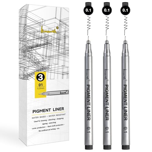 Brusarth Extra Fine Point Writing Pens, Black Micro-Pen Fineliner | 3 Pack,0.25mm,Waterproof Archival Ink Pens for Art Watercolor, Sketching, Manga, Design for Beginners & Artists