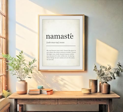 Namaste Definition Yoga Zen Quote Illustration Art Print for Meditation Room Serenity Display, Yoga Studio Harmony Accent, Bedroom Mindfulness Living Room Spiritual Home Office Nursery Dorm Wall Art, Young Yogi Practitioner Teacher Enthusiast Gifts - 8x10