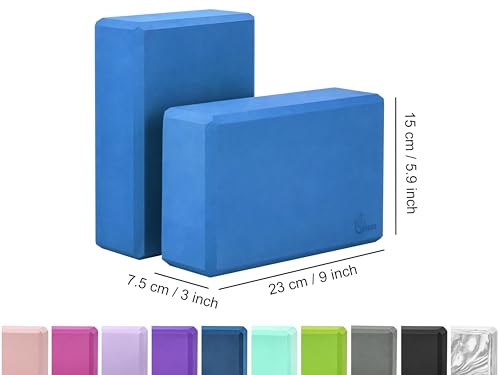 EXERZ Yoga Blocks 2 pack, Gym Blocks, Exercise Workout Fitness Bricks, Pilates Stretch Handstand Non-Slip - color: Blue