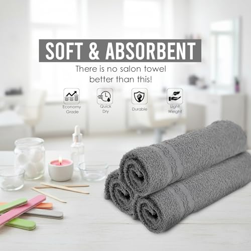 24 Pack Dark Grey Hand Towels 100% Cotton Spa Towel – 16x27 inches Highly Absorbable Facial Towels Gym, Hair, Face, Bulk Small Towels (Not Bleach Proof) - color: Grey, size: HAND TOWEL PACK OF 24 16X27