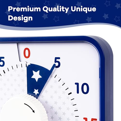 TWENTY5 SEVEN Countdown Timer 7.5 inch; Patriotic 60 Minute 1 Hour Visual Timer, Classroom Teaching Tool Office Meeting, Mechanical Magnetic Countdown Clock for Kids Exam Time Management, Blue - color: National Flag