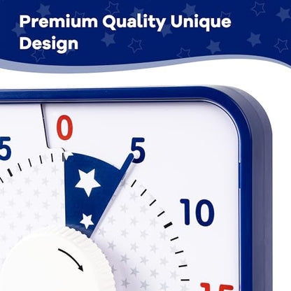 TWENTY5 SEVEN Countdown Timer 7.5 inch; Patriotic 60 Minute 1 Hour Visual Timer, Classroom Teaching Tool Office Meeting, Mechanical Magnetic Countdown Clock for Kids Exam Time Management, Blue - color: National Flag