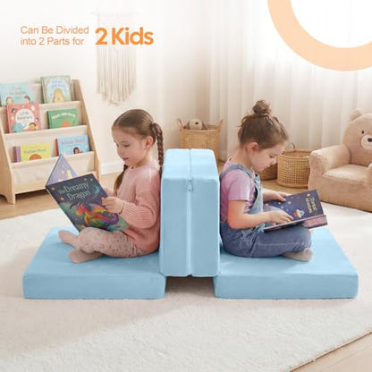 MeMoreCool Kids Folding Mattress, 63x26 Trifold Floor Mat, Blue - color: Blue