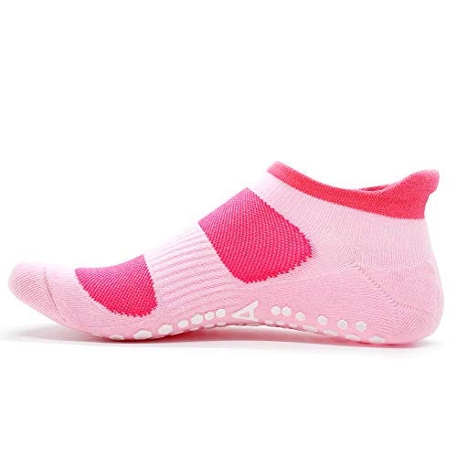 Busy Socks 2 Pack Women Ankle Non Slip Yoga Pilates Grip Socks with Cushion | Anti Skid Slipper Arch Support Socks for Barre Bikram Dance Trampoline Fitness Hospital Home Floor Walking Jogging Cardio - color: 2 Pairs Pink