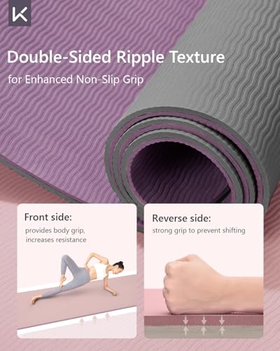 KEEP Yoga Mat 7mm Thick Non Slip - Extra Cushion TPE Exercise Mat for Home Workout & Pilates, Eco Friendly Knee Protection, 72"x24" Large Fitness Mat with Carrying Strap - color: Purple