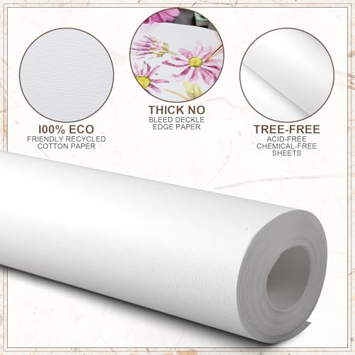 Feifeiya Watercolor Paper Roll 35" x 360", 140 Lb/300 GSM Art Cold Press Cotton Paper Texture White Blank Painting Roll for Watercolor Gouache Ink Acrylic and More