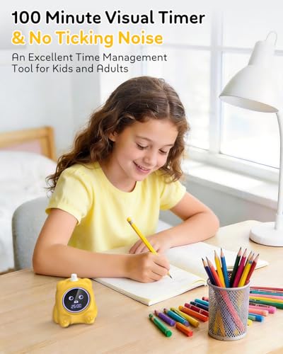 199 Min Visual Timer for Kids, 2 Min teenth Brushing, Cute Bear Deign | Adjustable Sound Alert, Productivity Timers for ADHD, Silent Operation, Desk Time Management Tool for Toddler - color: Yellow