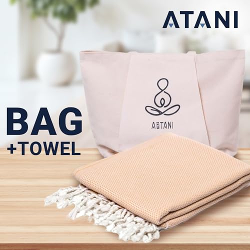 ATANI Turkish Beach Towel, Converts to a Bag, Oversized 100% Cotton Bath Towels Lightweight Quick-Dry Beach Blanket for Travel, Picnic, Camping, Yoga and Pool (Yellow + Bag, 35 inc x 69 inc) - color: Yellow + Bag, size: 35 inc x 69 inc