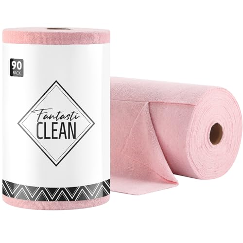 Fantasticlean Microfiber Cleaning Cloth Roll- 90 Sheets, 12" x 12" (Pink) - color: Pink, size: 90 pack