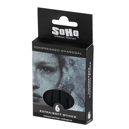 Soho Urban Artist Compressed Charcoal - Drawing Charcoal for Artists, Students, Blending, Live Figure Drawing, & More! - [Black - 6 Pack] - size: 6 Count (Pack of 1), style: Versatile, Professional
