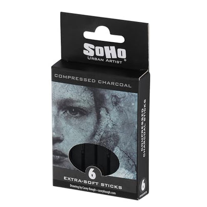 Soho Urban Artist Compressed Charcoal - Drawing Charcoal for Artists, Students, Blending, Live Figure Drawing, & More! - [Black - 6 Pack] - size: 6 Count (Pack of 1), style: Versatile, Professional