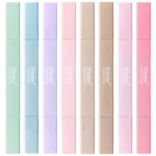 Vitoler 8pcs Aesthetic Highlighters, Chisel & Fine Tips Bible Highlighters | For teachers, For nurses, For women, For bibles, For markers, Aesthetic, For journaling, For office, For School Supplies - color: Pastel Colour