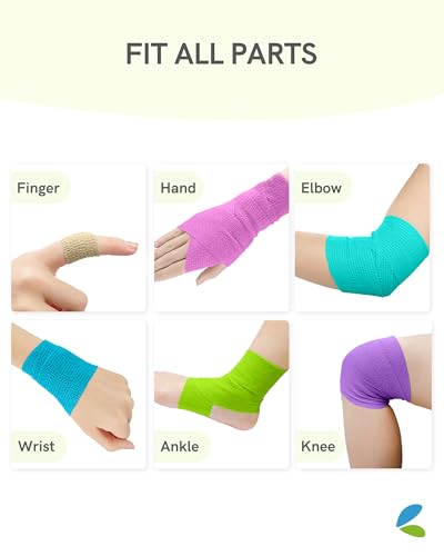 FriCARE Self Adhesive Bandage Wrap, Medical Tape in First Aid Kit, Rainbow | Elastic Cohesive Bandages for Sports/Vet/Wrist Ankle Wounds, 2 Inches X 5 Yards, Latex-free 6 Rolls - color: 6 Rainbow Color