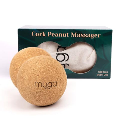 Myga - Cork Peanut Lacrosse Ball Muscle Roller Self Massager for Myofascial Release, Trigger Point Therapy and Deep Tissue Massage - 5.51" x 2.36"