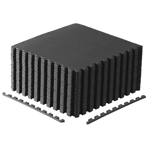 CAP Puzzle Exercise Mats | 1/2” Thick EVA Interlocking Foam Tiles for Home Gym Flooring | Multiple Options - color: T - Black, style: 24 Tiles (96 SQ FT)