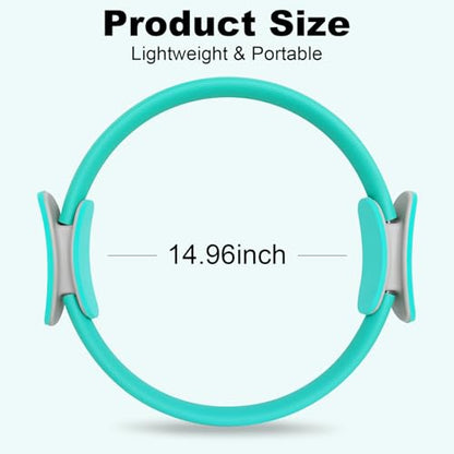 Pilates Ring 15 Inch Magic Circle Ring, Dual Padded Handles Pilates Rings Circle, Adjustable Yoga Ring - color: Green
