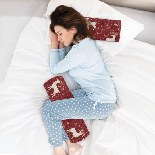 Christmas Red Reindeer Star Dots Neck Roll Pillow Bolster Round Health Memory Foam Long Cervical Cylinder Pillows with Removable Washable Cover for Body Bed Legs Back Yoga - color: Christmas Red Reindeer Star Dots