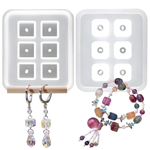 Small Cube Resin Molds, Cube Silicone Molds for Jewelry Making, Square Bead Molds with Hole, 2-Pack, for Earrings and Bracelets - color: Square Resin Molds ZH371