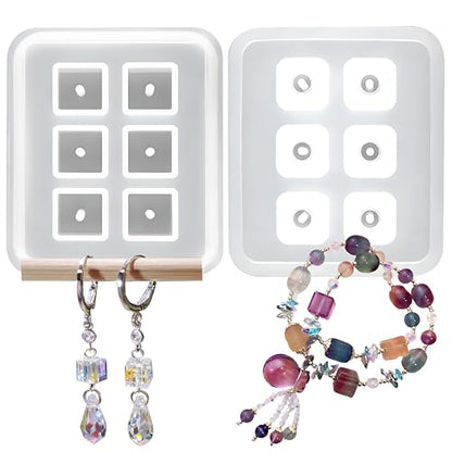 Small Cube Resin Molds, Cube Silicone Molds for Jewelry Making, Square Bead Molds with Hole, 2-Pack, for Earrings and Bracelets - color: Square Resin Molds ZH371
