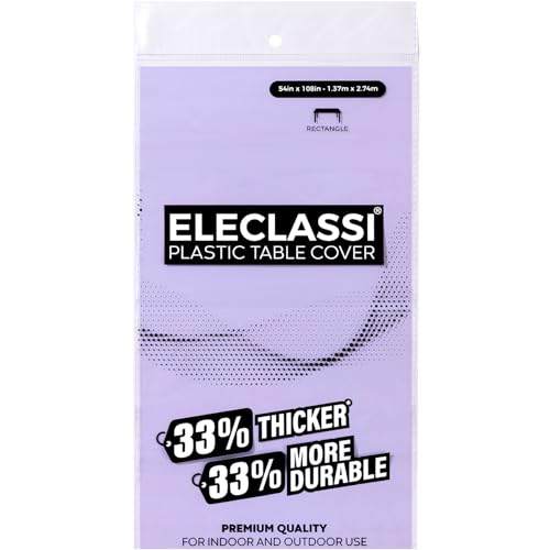 Eleclassi Lavender 12 Pack Premium Disposable Plastic Tablecloth 54 x 108 in - Party Plastic Table Cloth Disposable Tablecloth for Rectangle Tables up to 8 Ft in Length - Lavender Plastic Table Cover - color: Lavender, size: 12 Pack Rectangle