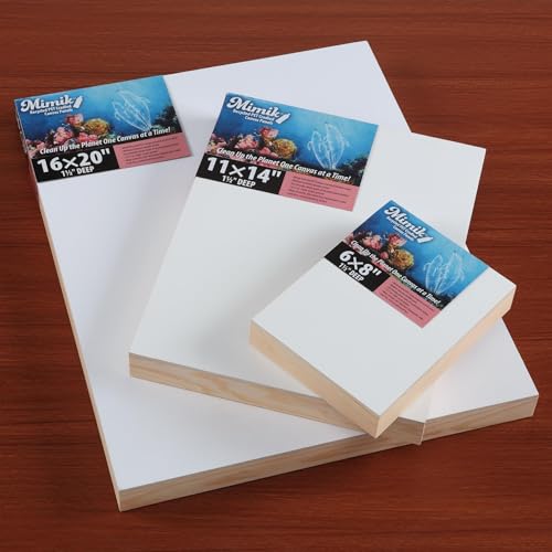 Creative Mark Mimik Recycled PET Cradled Canvas Panel 1-1/2" Depth- 6x6" Pack of 6 - Medium-Textured Painting Board for Eco-Conscious Artists, 14.11 oz Triple-Acrylic-Primed Weight - size: 6x6" Pack of 6