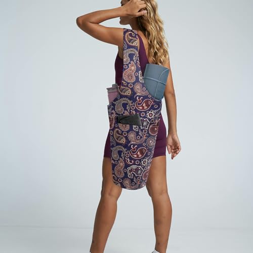 Yoga Mat Bag Yoga Tote Bag with Large Pocket and Zipper Pocket Yoga Mat Bag Carrier Fit Most Size Mats and All You Stuff - color: dark purple