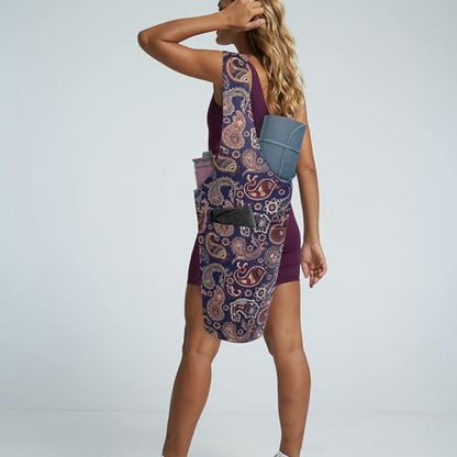 Yoga Mat Bag Yoga Tote Bag with Large Pocket and Zipper Pocket Yoga Mat Bag Carrier Fit Most Size Mats and All You Stuff - color: dark purple