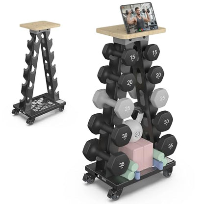 Vertical Dumbbell Rack, 5-Tier Weight Rack, Wheels, 300LBS Capacity