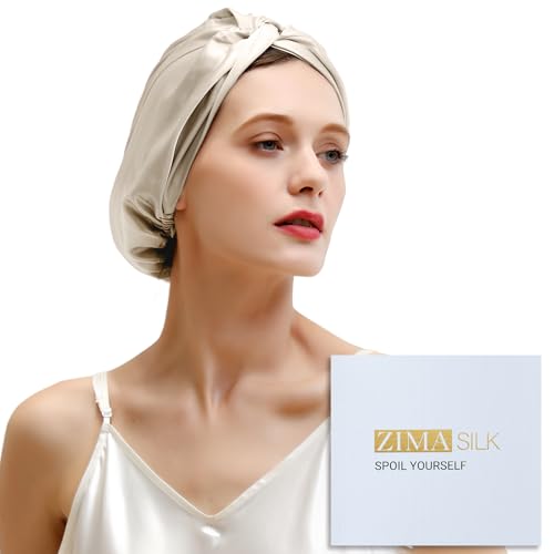 ZIMASILK 22 Momme 100% Mulberry Silk Bonnet for Sleeping Women, Cream - color: Cream