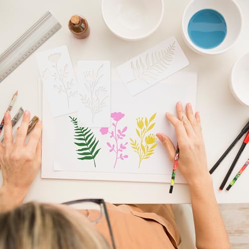 18 Pack Floral Stencils for Painting on Wood, Reusable Flower Stencils for Crafts, Wildflower Botanical Templates for Furniture, Wall, Canvas & DIY Home Decor - style: Floral
