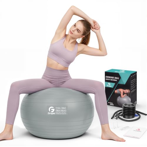 Gruper Exercise Ball, Extra Thick Yoga Ball for Working Out, Yoga & Pregnancy, 4 Sizes Anti-Burst Balance Ball with Foot Pump for Pilates, Physical Therapy & Fitness - color: green, size: S(18IN/45cm)