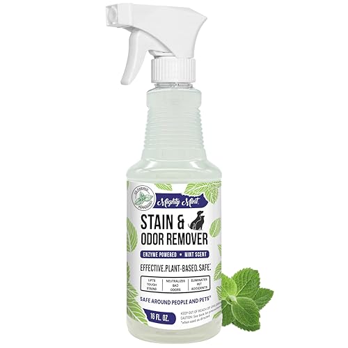 Mighty Mint Stain & Odor Remover, Natural Enzyme Spray Safely Neutralizes Odor and Stains from Dogs, Cats on Carpet, Furniture, Natural Peppermint Scent, 16oz