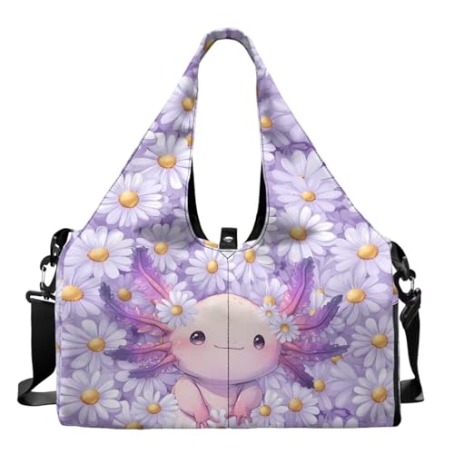 Gym Bag with Yoga Mat Holder Large Tote Bag With Multi Pockets for Women Men Dry Wet Separated Pocket Carryall Yoga Tote Bag for Pilates Travel Workout Office - color: Pink Axolotl