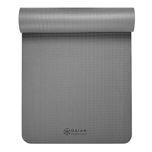 Gaiam Thick Yoga Mat, Exercise & Fitness Mat with Easy-Cinch Carrying Strap - color: Grey, size: 2/5" (10MM)