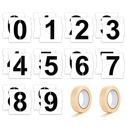 20 Pieces Curb Stencil Kit 0-9 Address Number Reusable Plastic Numbers Stencils with 2 Rolls Masking Tape for Painting Address in Wall Wood Road Mailbox(4 Inch Height) - size: 4 Inch Height