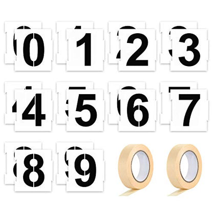 20 Pieces Curb Stencil Kit 0-9 Address Number Reusable Plastic Numbers Stencils with 2 Rolls Masking Tape for Painting Address in Wall Wood Road Mailbox(5 Inch Height) - size: 5 Inch Height
