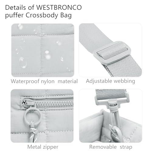 Quilted Crossbody Bags for Women,Puffer Weekender Overnight Bag,Purse Handbag Organizer,Small Tote Bags Shoulder Bag - color: Light Gray