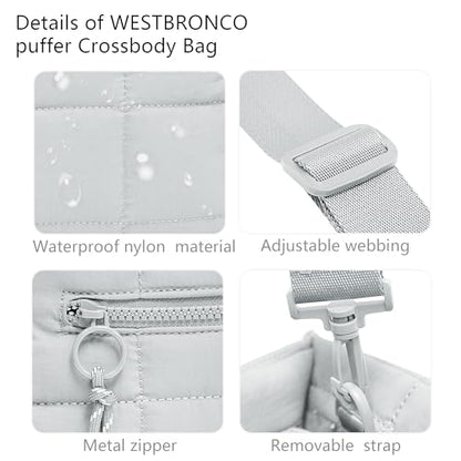 Quilted Crossbody Bags for Women,Puffer Weekender Overnight Bag,Purse Handbag Organizer,Small Tote Bags Shoulder Bag - color: Light Gray