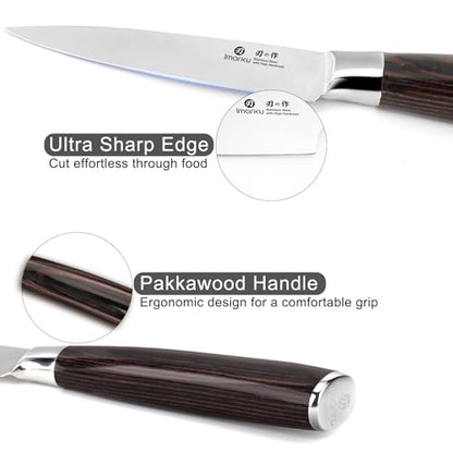 imarku Paring Knife 3.5 Inch, Japanese High Carbon Stainless Steel | Ultra Sharp Fruit Knife, Small Kitchen Knife for Peeling Fruits, Ergonomic Pakkawood Handle, Unique Gifts for Men and Women - color: Brown Handle