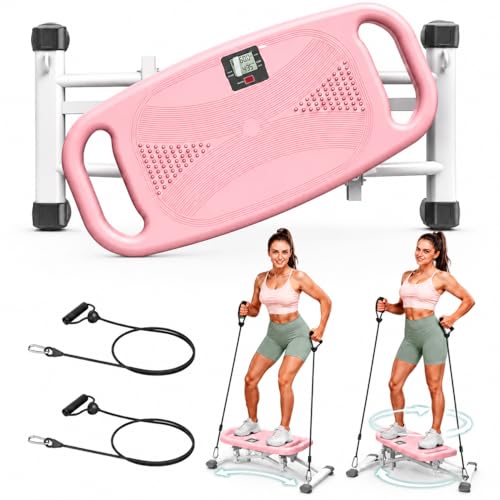 Balance Board for Adults, Rocking Stepper with Resistance Bands, 300LBS Portable Wobble Board, Quiet Side to Side Ski Simulator Trainer Exercise Machine for Home Gym Core Workout - color: 2 in 1 Twist Board_Pink